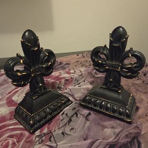 Black and Gold Fleur-de-Lis Bookends